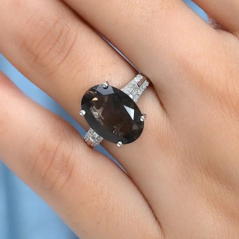 NWOT Colombianite and Diamond Ring in Platinum Over Sterling Silver 5.30 ctw - Picture 6 of 14